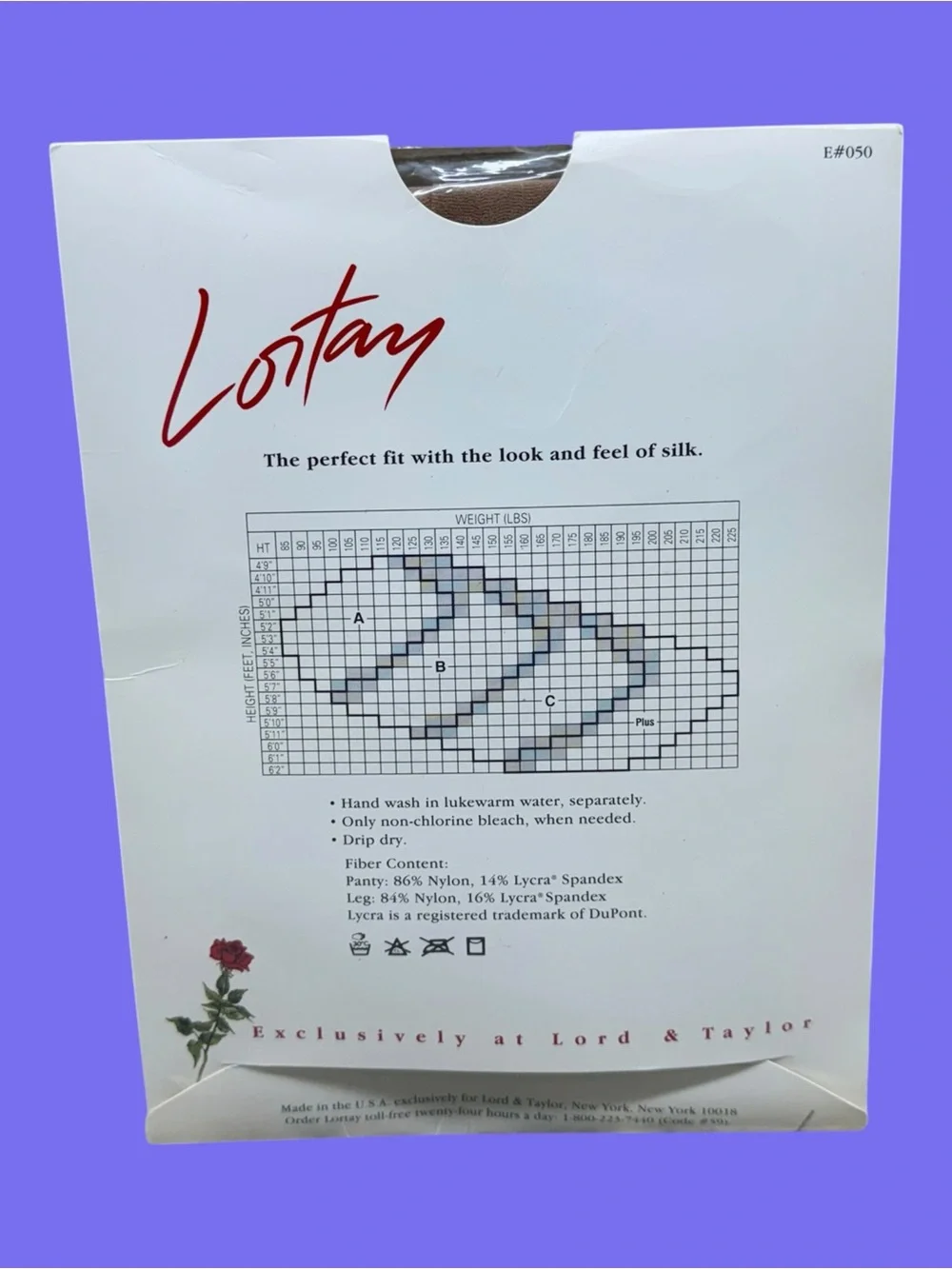 Vtg Lortay Lord & Taylor Luxury Lycra Sheer Control Top Pantyhose Pale Nude C